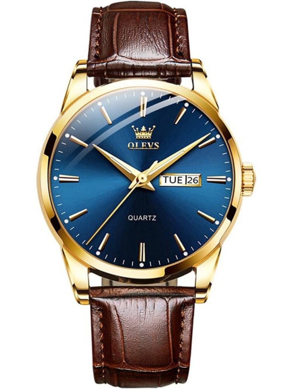 Stylish Men's Quartz Watch with Black Faux-Leather Band, Blue Face, Water